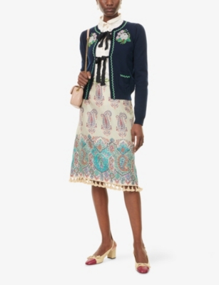 VALENTINO GARAVANI: Paisley-Pattern Flared Silk Midi Skirt