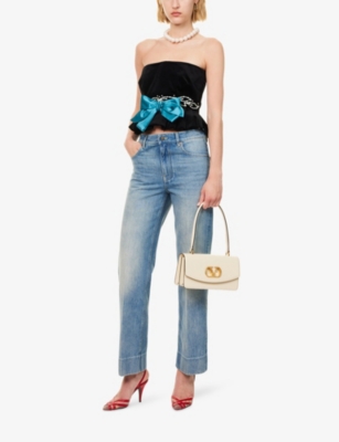 Valentino Womens  Garavani Bow-embellished Crop Stretch-cotton Top