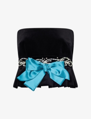 Valentino Womens  Garavani Bow-embellished Crop Stretch-cotton Top