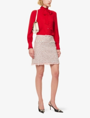 Valentino Womens Multicolor. Fringed Embellished Woven Mini Skirt