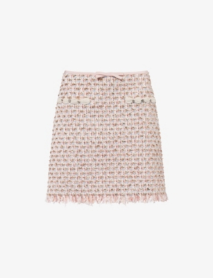 Valentino Womens Multicolor. Fringed Embellished Woven Mini Skirt