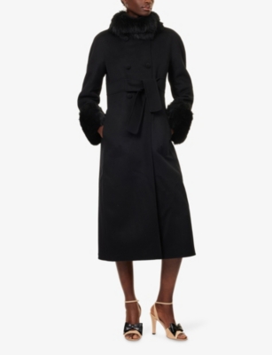VALENTINO GARAVANI: Fur-Embellished Belted Wool And Cashmere Wool Coat
