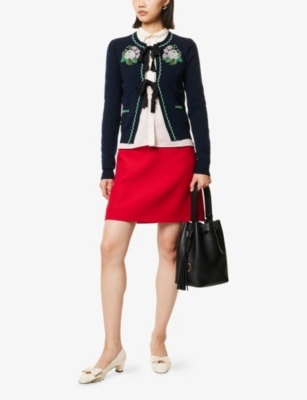 VALENTINO GARAVANI: Bead-Embroidery Tie Wool Knitted Cardigan