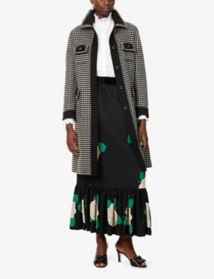 Valentino Womens Nero Avorio Verde Floral-print Silk-crepe Maxi Skirt