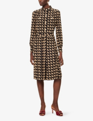 Valentino Womens Nero Multicolor Belted Printed Silk Midi Dress In Brown