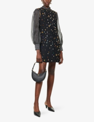 Valentino Womens Nero Multicolor Embellished Long-sleeves Wool And Silk Mini Dress In Black
