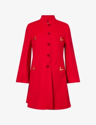 Valentino Womens Paris Embellished Regular-fit Wool And Cashmere Wool Coat In Red