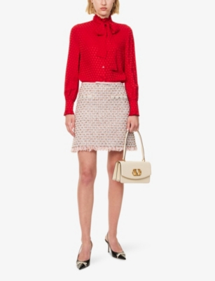 VALENTINO WOMENS PARIS HEART-PRINT SCARF SILK SHIRT 