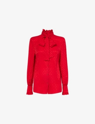 VALENTINO WOMENS PARIS HEART-PRINT SCARF SILK SHIRT 