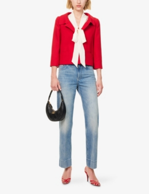 VALENTINO WOMENS PARIS HEART-BUTTON RELAXED-FIT WOOL AND SILK JACKET 