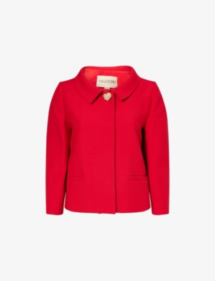 VALENTINO WOMENS PARIS HEART-BUTTON RELAXED-FIT WOOL AND SILK JACKET 