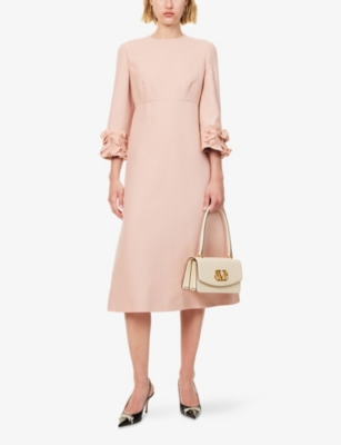 Valentino Wool-silk Floral-sleeve Midi Dress