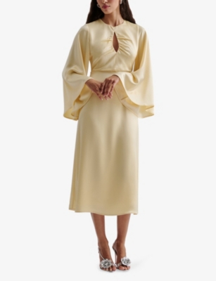 Malina Womens Lemon Isadora Wide-sleeve Satin Midi Dress In Lemon