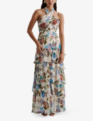 MALINA: Paloma Halterneck Chiffon Maxi Dress