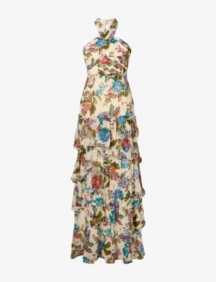 MALINA: Paloma Halterneck Chiffon Maxi Dress