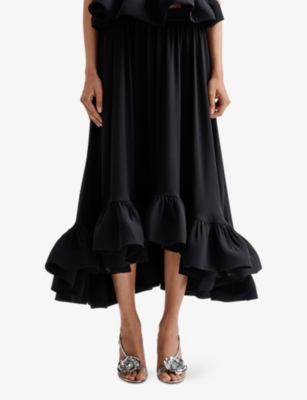 MALINA: Adriana Frilled-Hem Woven Midi Skirt