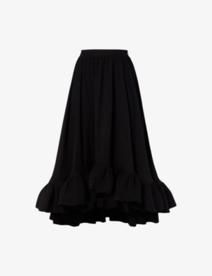 MALINA: Adriana Frilled-Hem Woven Midi Skirt