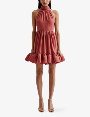 MALINA: Fern Halterneck Ruffled Chiffon Mini Dress