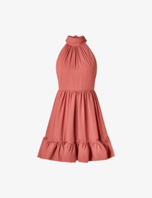 MALINA: Fern Halterneck Ruffled Chiffon Mini Dress