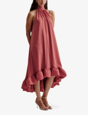 MALINA: Sabrina Halterneck Ruffled Woven Midi Dress