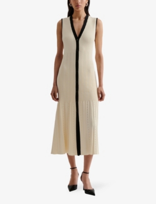 Malina Womens Vanilla Portia Button-front Knitted Midi Dress In Vanilla