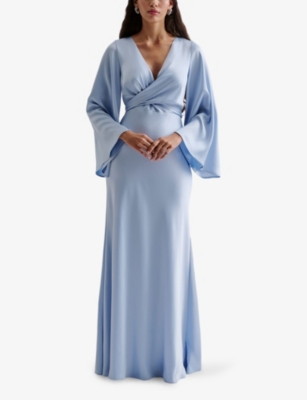 Malina Womens Dusty Blue Juliet Wrap Tie-detail Woven Maxi Dress Xl In Dusty Blue