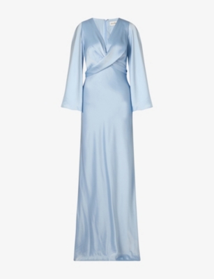 Malina Womens Dusty Blue Juliet Wrap Tie-detail Woven Maxi Dress Xl In Dusty Blue