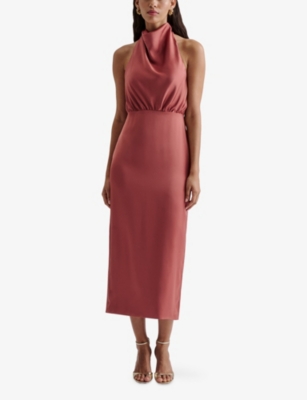 Malina Womens Terracotta Solange Open-back Halterneck Woven Midi Dress In Terracotta