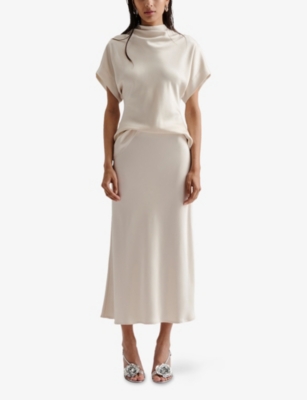 Malina Womens  Aubree Flared Satin Maxi Skirt In Vanilla