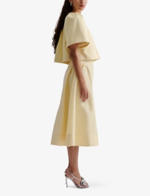 MALINA: Calista Exaggerated-Hip Satin Midi Dress
