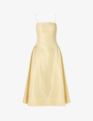 MALINA: Calista Exaggerated-Hip Satin Midi Dress