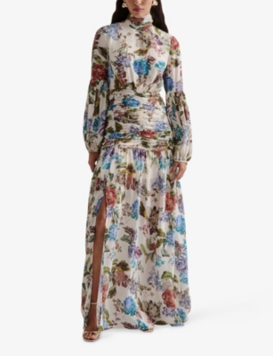 Malina Womens Botanic Florals Thalia Draped-waist Woven Maxi Dress In Botanic Florals