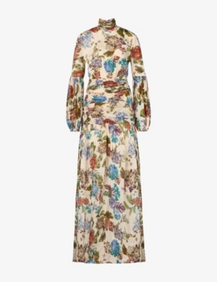 Malina Womens Botanic Florals Thalia Draped-waist Woven Maxi Dress In Botanic Florals