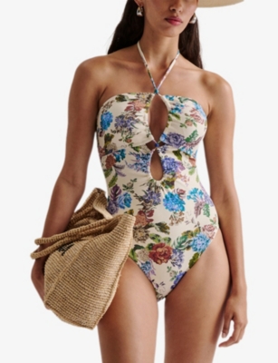 Malina Womens Idalia Halterneck Cut-out Swimsuit Botanic Florals In Botanic Florals