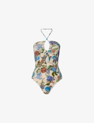 Malina Womens Idalia Halterneck Cut-out Swimsuit Botanic Florals In Botanic Florals