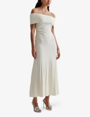 Malina Womens Cream Althena Off-shoulder Knitted Maxi Dress In Cream