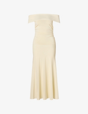 Malina Womens Cream Althena Off-shoulder Knitted Maxi Dress In Cream