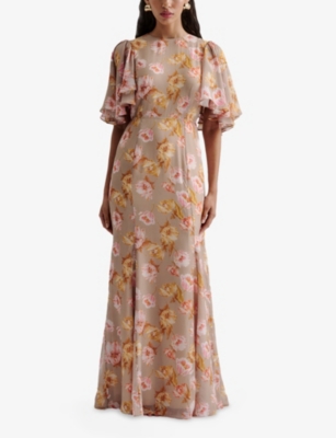 MALINA: Ida Frill-Sleeve Silk-Blend Maxi Dress