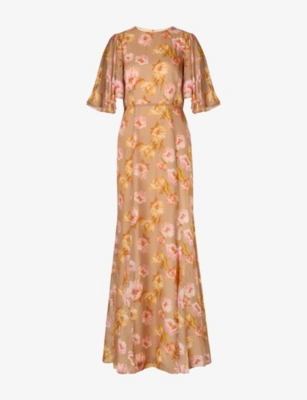 MALINA: Ida Frill-Sleeve Silk-Blend Maxi Dress