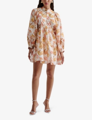 Malina Womens Pernilla Balloon-sleeve Satin Blouse Cream Peony In Cream Peony