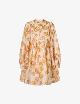 Malina Womens Pernilla Balloon-sleeve Satin Blouse Cream Peony In Cream Peony