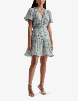 Malina Womens Ditsy Lone V-neck Chiffon Mini Dress In Ditsy