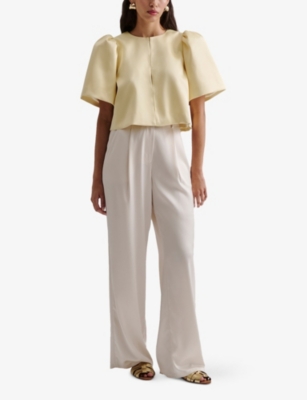 MALINA: Serena Pouf-Sleeve Satin Blouse