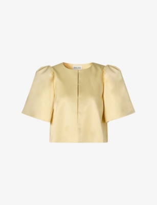 MALINA: Serena Pouf-Sleeve Satin Blouse