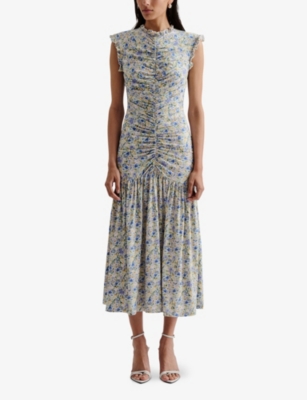 MALINA: Agnes Draped Jersey Midi Dress