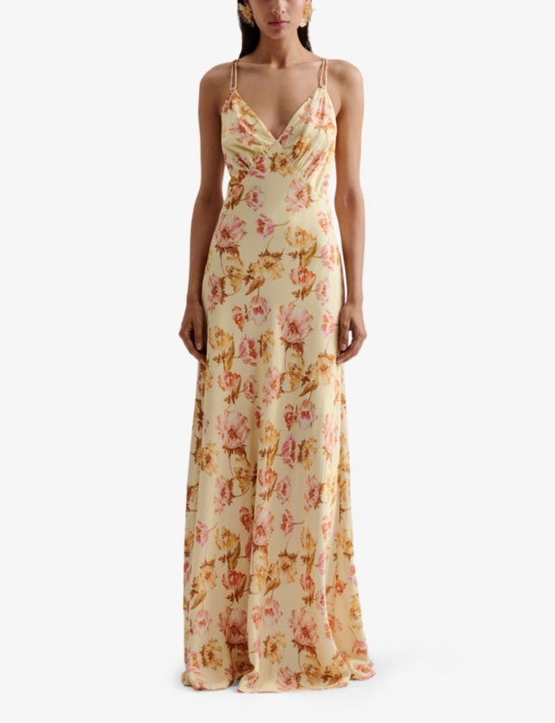 Cornelia Floral-Print Satin Slip Maxi Dress