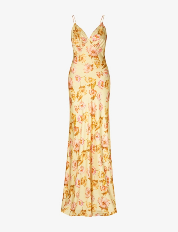 Cornelia Floral-Print Satin Slip Maxi Dress