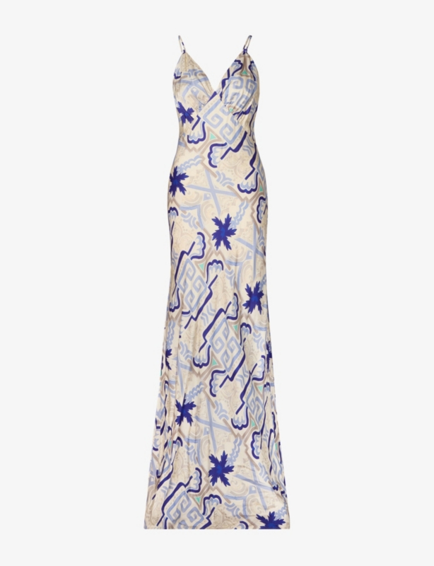Cornelia Mosaic-Print Satin Slip Maxi Dress