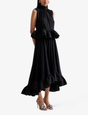 MALINA: Lune Halterneck Frilled-Trim Woven Blouse