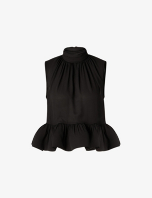 MALINA: Lune Halterneck Frilled-Trim Woven Blouse